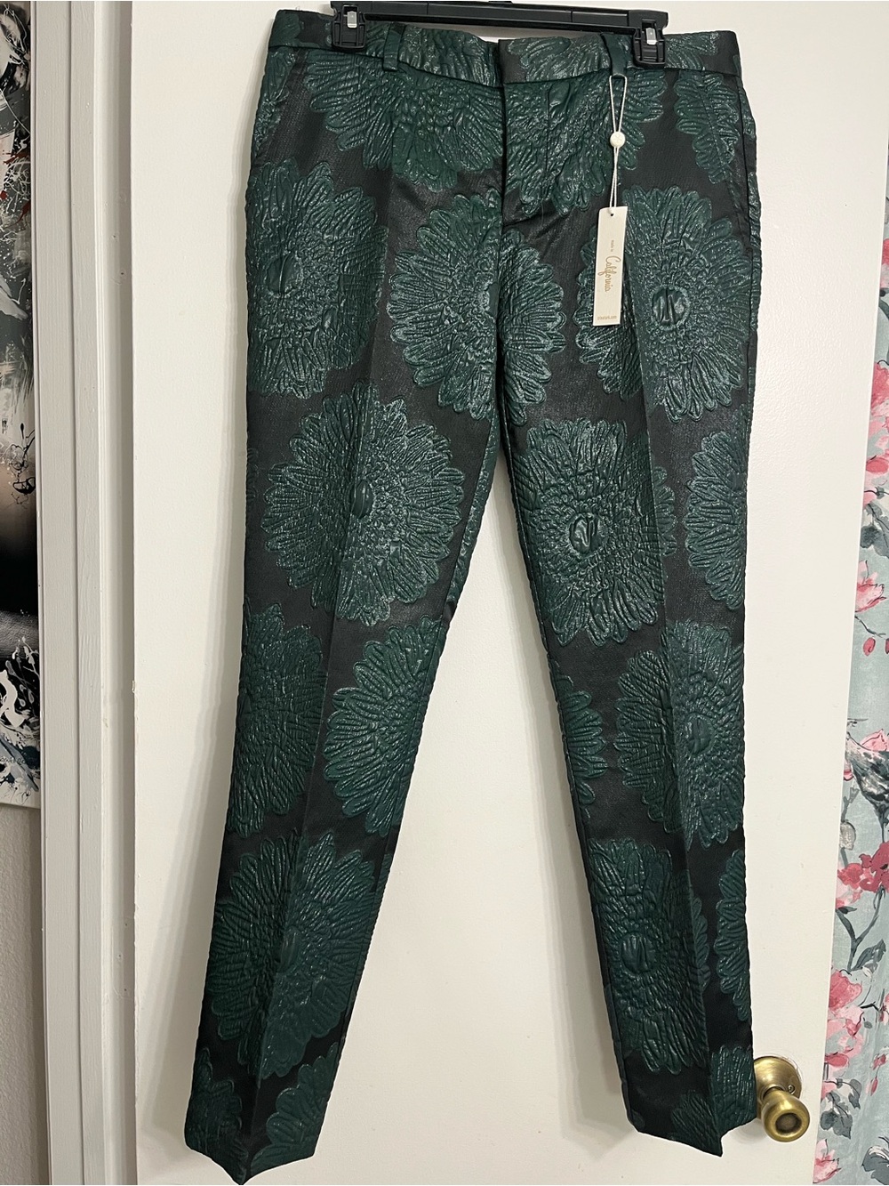 Trina Turk Sleek Black/Hunter green Textured pants